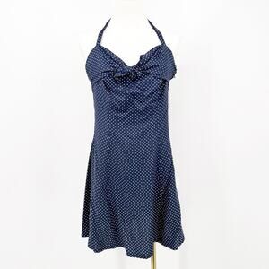 Guess Polka Dot Halter Dress 11 Navy White Fit Flare Retro Y2k Rockabilly Pin-up